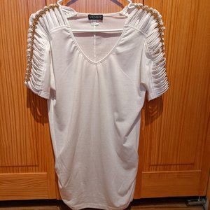 White cage sleeve short sleeve top